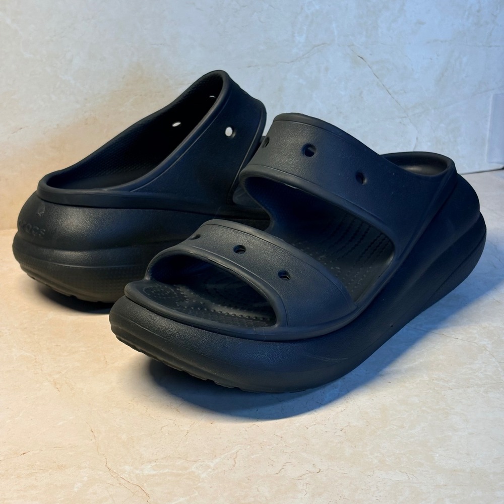 Crocs Classic Crush Sandal Black Platform Two Strap Slide 207670 M8 W10 Comfort